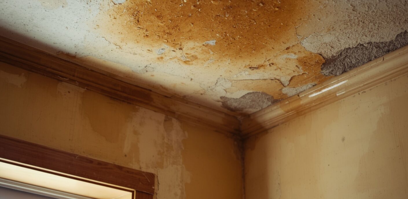 Water damage stains on a ceiling flagged during a home appraisal