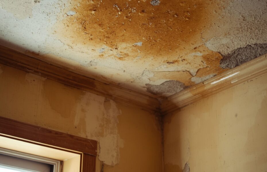 Water damage stains on a ceiling flagged during a home appraisal