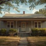 Modest single-family suburban home with gray siding and a small covered entry, used to illustrate valuing a marital home in a divorce.