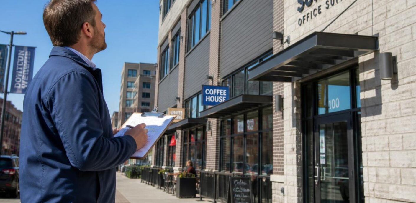 Appraiser inspecting a commercial building during a commercial appraisal