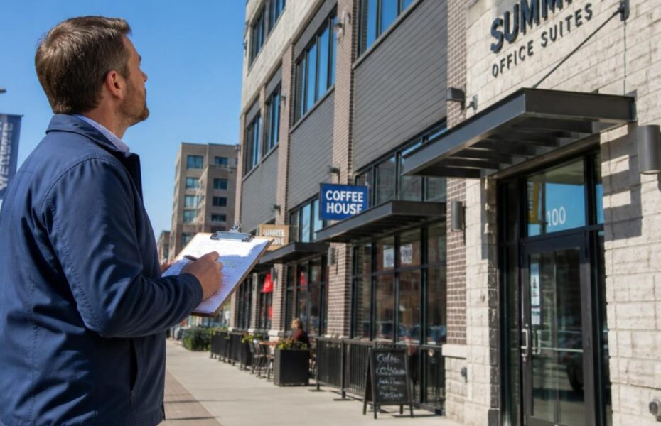 Appraiser inspecting a commercial building during a commercial appraisal