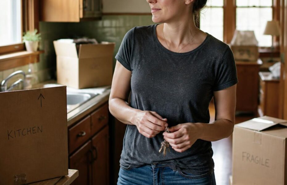 Adult daughter in the kitchen of an inherited Chicago home before ordering an appraisal for inherited property