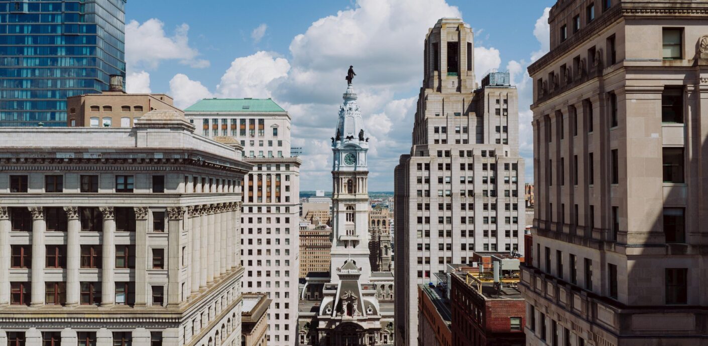 Philadelphia Center City skyline with City Hall tower on a clear day
