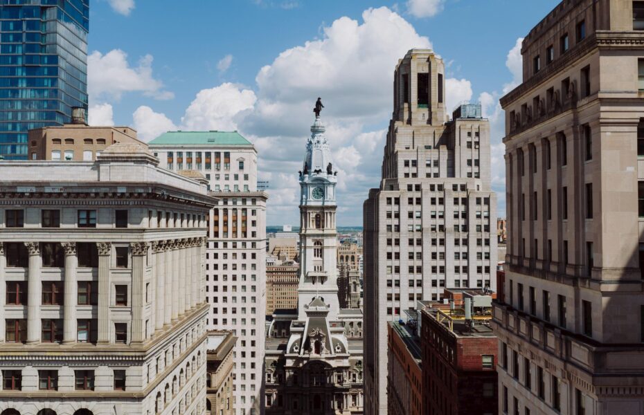 Philadelphia Center City skyline with City Hall tower on a clear day